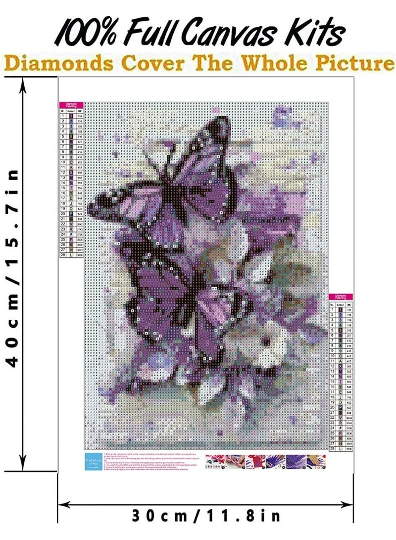 ChicAbode 5D Butterfly Diamond Painting Kit, Full Drill Diamond Art Kit, Point Drill By Number, Easy To Use, for Adults and Kids, Gem Dots Pictures by Numbers Plants Art Craft Decoration, Gift, 30x40 cm - Image 2